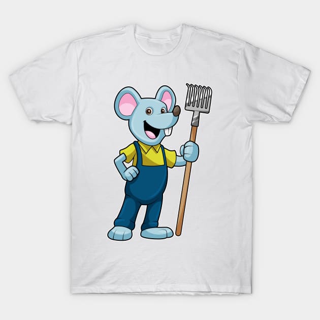 Mouse as Farmer with Rake T-Shirt by Markus Schnabel